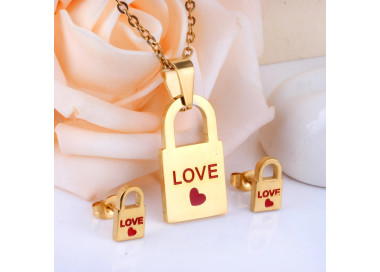 Charming Lock Motif Jewelry Set - Love Pendant & Earrings