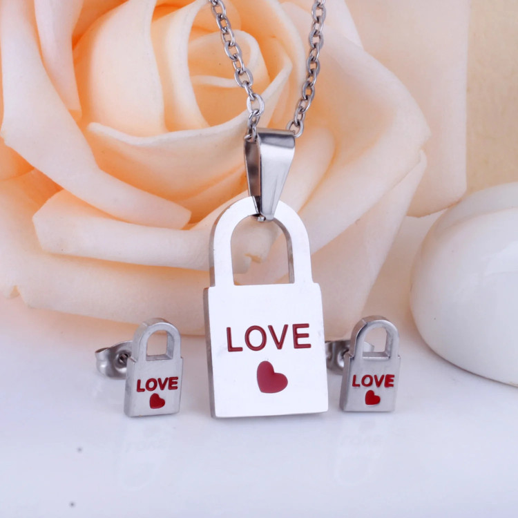 Charming Love Padlock Jewelry Set - Necklace & Earrings