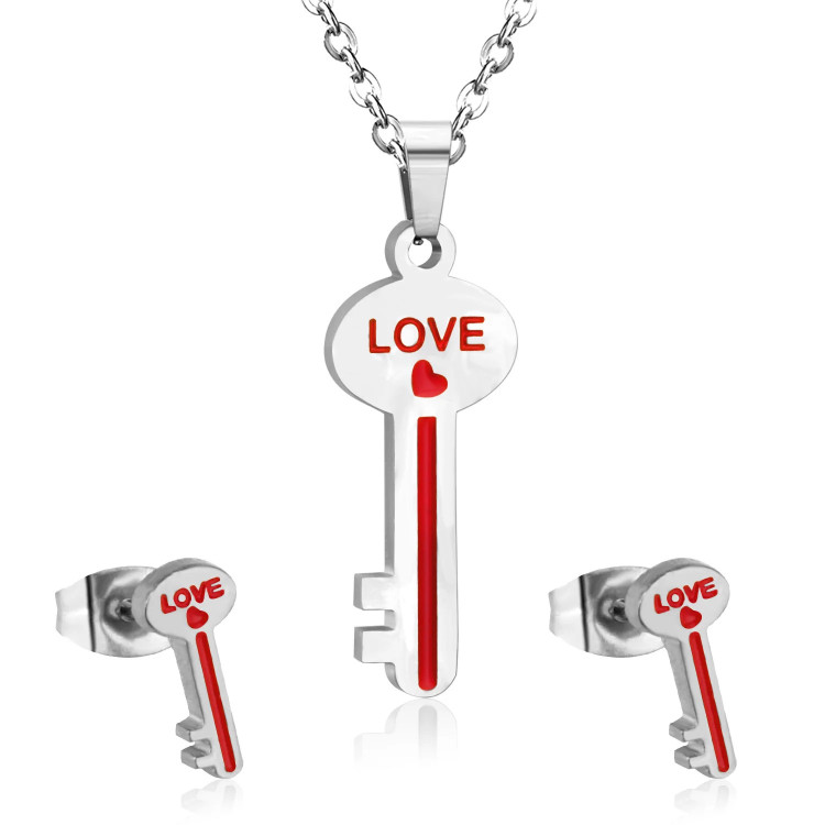 Love Key Pendant & Earrings Set - Romantic Jewelry Gift