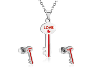 Love Key Pendant & Earrings Set - Romantic Jewelry Gift