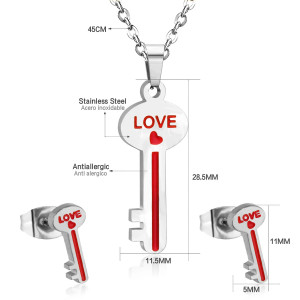 Love Key Pendant & Earrings Set - Romantic Jewelry Gift