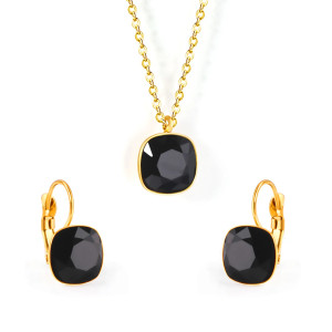 Elegant Black Stone Jewelry Set - Necklace & Earrings