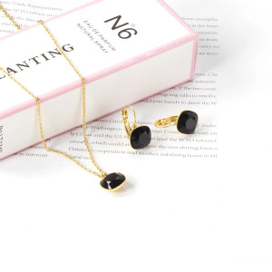 Elegant Black Stone Jewelry Set - Necklace & Earrings