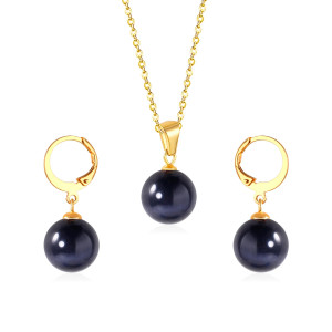 Elegant Gold-Toned Pearl Jewelry Set: Necklace & Earrings