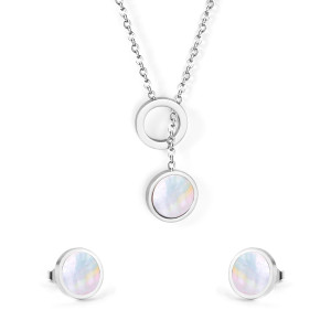 Elegant Silver Jewelry Set with Iridescent Stones