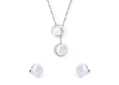 Elegant Silver Jewelry Set with Iridescent Stones