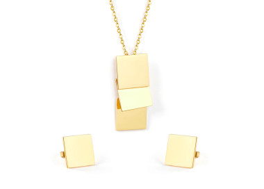 Geometric Chic Square Pendant Necklace and Earrings Set