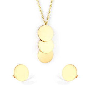 Gold Tone Circle Pendant Necklace and Earrings Set