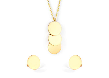 Gold Tone Circle Pendant Necklace and Earrings Set