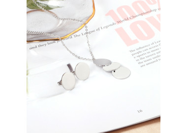 Silver Tone Circle Pendant Necklace & Earrings Set