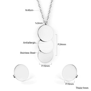 Silver Tone Circle Pendant Necklace & Earrings Set