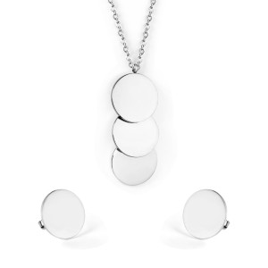 Silver Tone Circle Pendant Necklace & Earrings Set