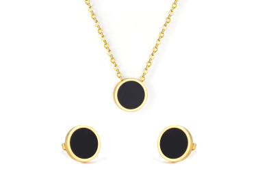 Black Gold Round Pendant Necklace & Earrings Set - Elegant Jewelry Decor