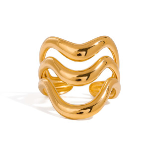 Stylish Gold-Tone Wavy Ring - Modern Elegance for You