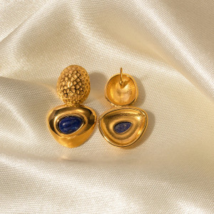 Elegant Gold-Toned Earrings with Blue Gemstone Inlay