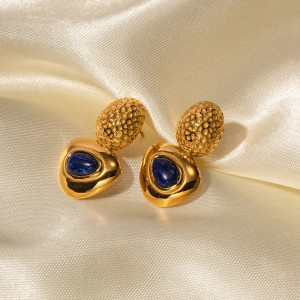 Elegant Gold-Toned Earrings with Blue Gemstone Inlay