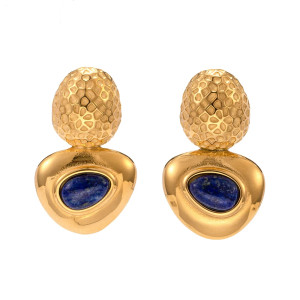 Elegant Gold-Toned Earrings with Blue Gemstone Inlay