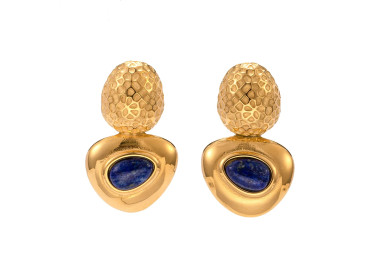 Elegant Gold-Toned Earrings with Blue Gemstone Inlay