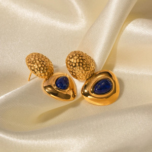 Elegant Gold-Toned Earrings with Blue Gemstone Inlay