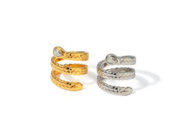 Stainless Steel Gold-Plated Multi-layer Zircon Snake Wrap Ring for Women