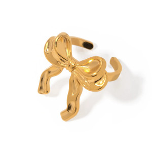 Elegant 18K Gold Bow Knot Rings in Stainless Steel