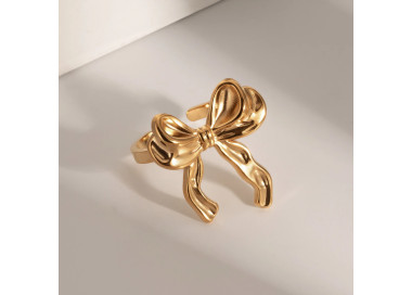 Elegant 18K Gold Bow Knot Rings in Stainless Steel