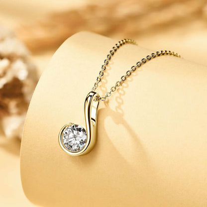 Women’s pendant necklace with round moissanite stone in modern curved design made of 925 sterling silver