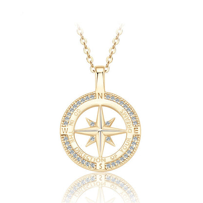 Unique Designed 925 Sterling Silver Pave Round 1.0mm Cubic Zirconia CZ Ladies Compass Pendant Necklace