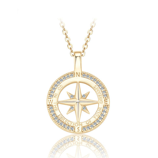 Unique Designed 925 Sterling Silver Pave Round 1.0mm Cubic Zirconia CZ Ladies Compass Pendant Necklace