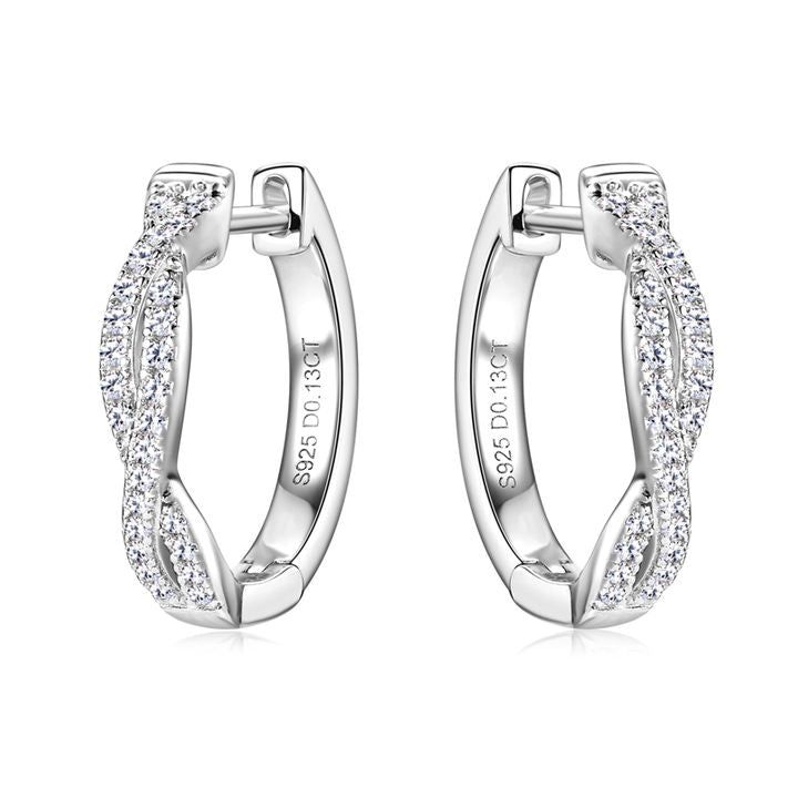 Moissanite infinity hoop earrings in 925 sterling silver with brilliant stones