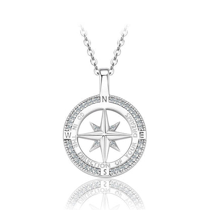Unique Designed 925 Sterling Silver Pave Round 1.0mm Cubic Zirconia CZ Ladies Compass Pendant Necklace