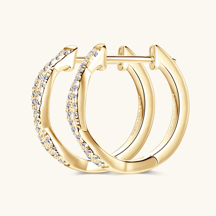 Gold 925 sterling silver moissanite hoop earrings infinity design side view